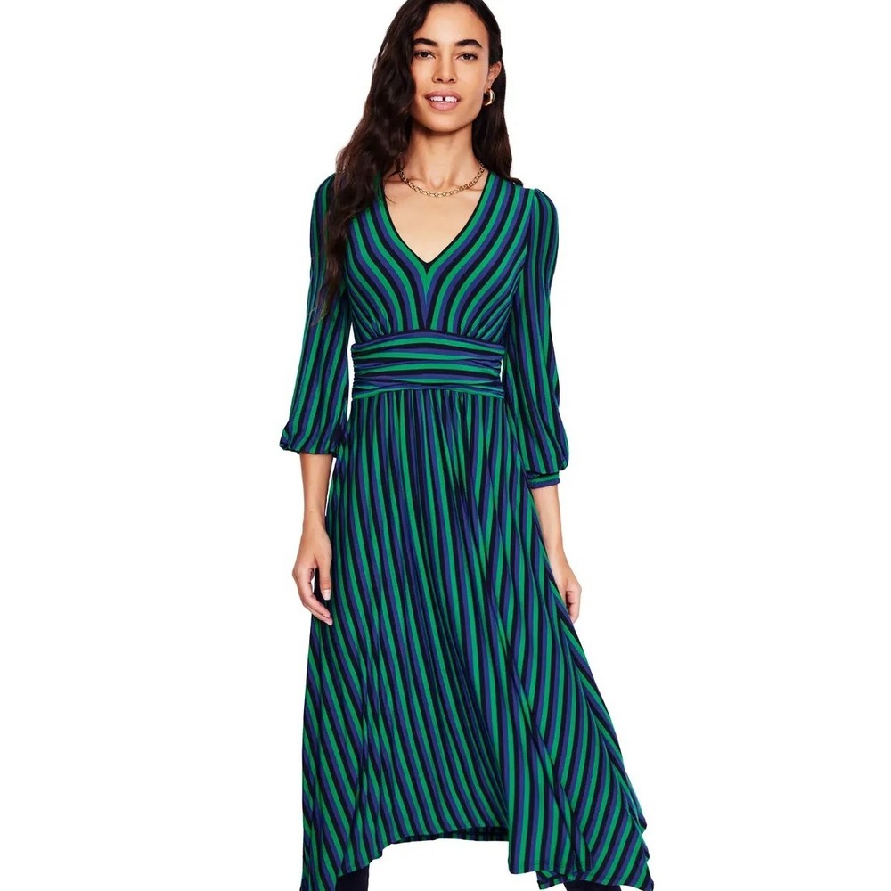 NWT Boden Daphne Jersey Maxi Dress Blue Green Vertical Stripe US 10